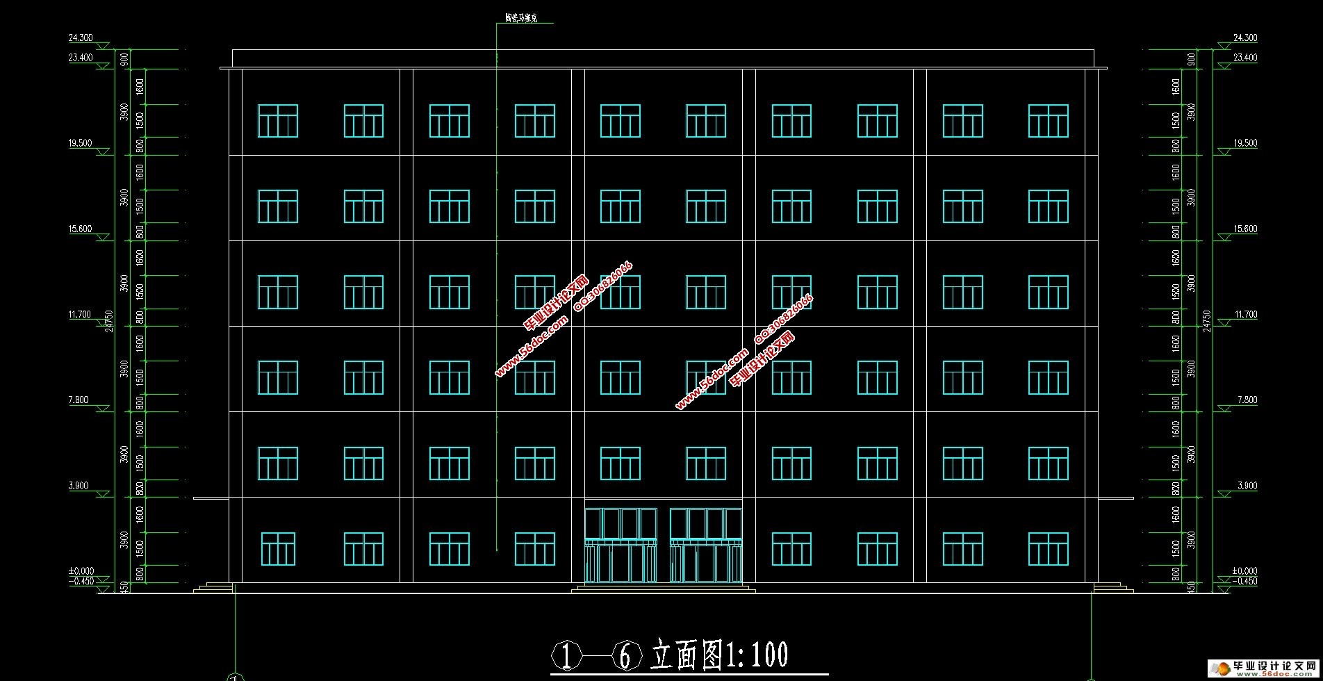 六层3700平米框架结构酒店宾馆设计(建筑图,结构图,总平面图)
