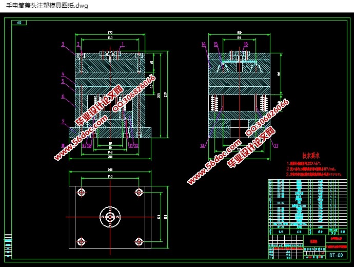 手电筒盖头注塑模具设计(含CAD图,PROE,SolidWorks,IGS三维图)