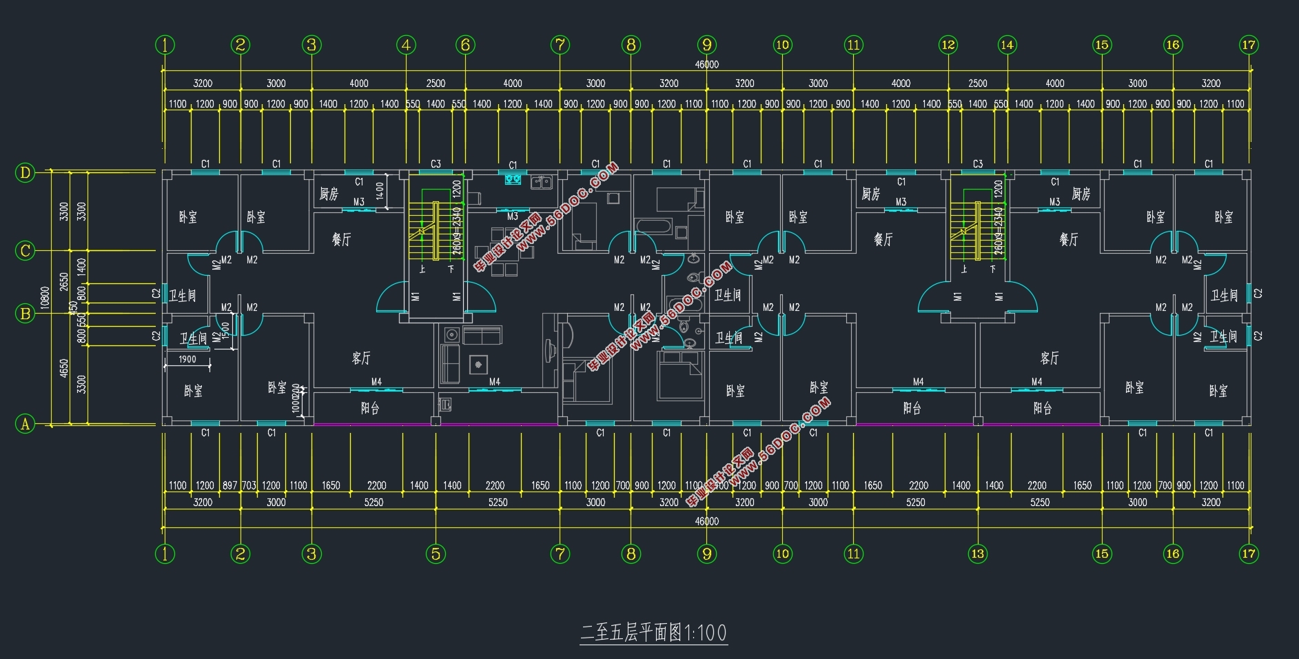 上海市六层(底层商店)3140平米浦东花园住宅楼设计(建筑图结构图)