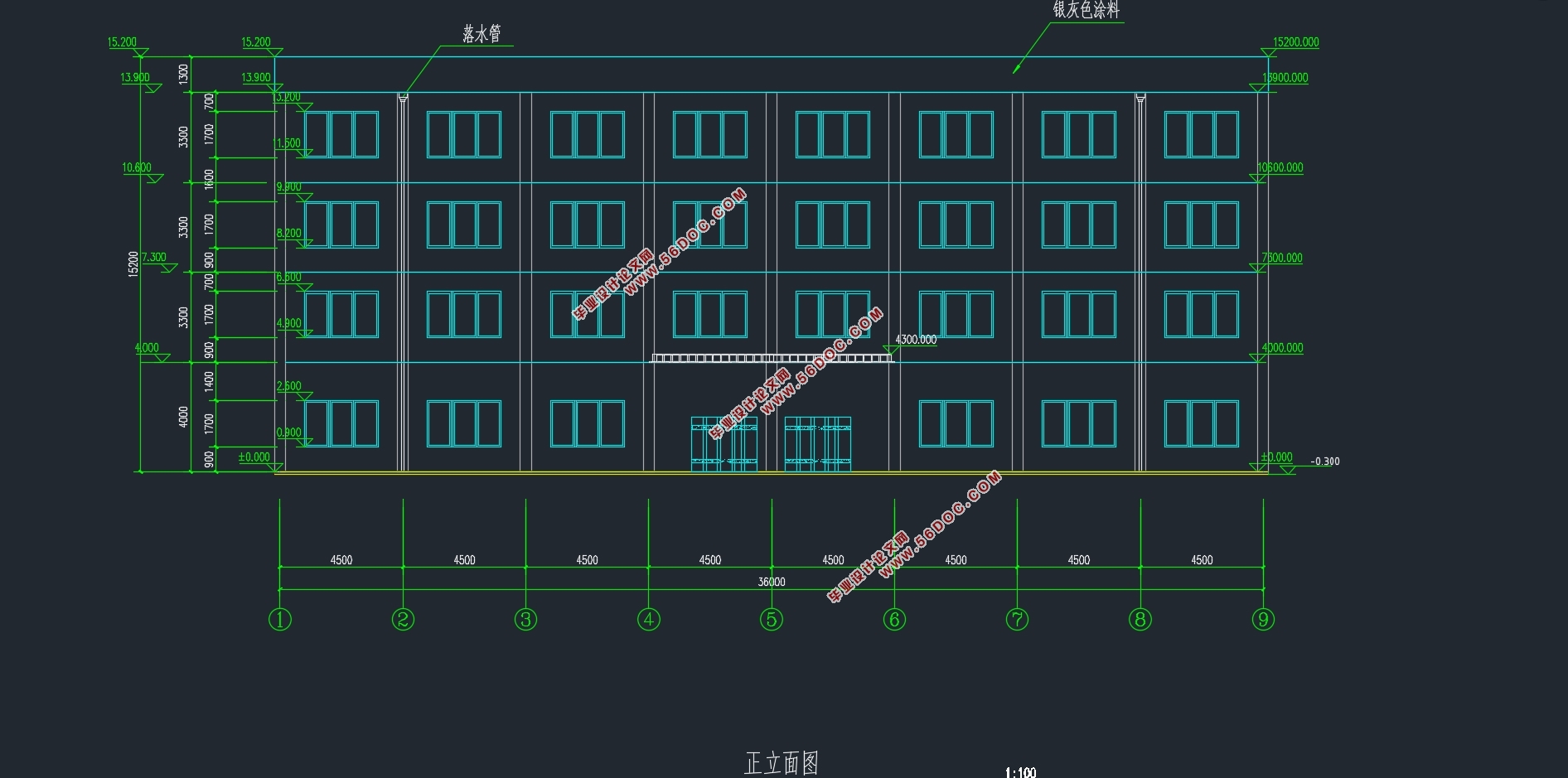四层三跨2592平米徐州某科技园办公楼设计(含建筑图结构图)