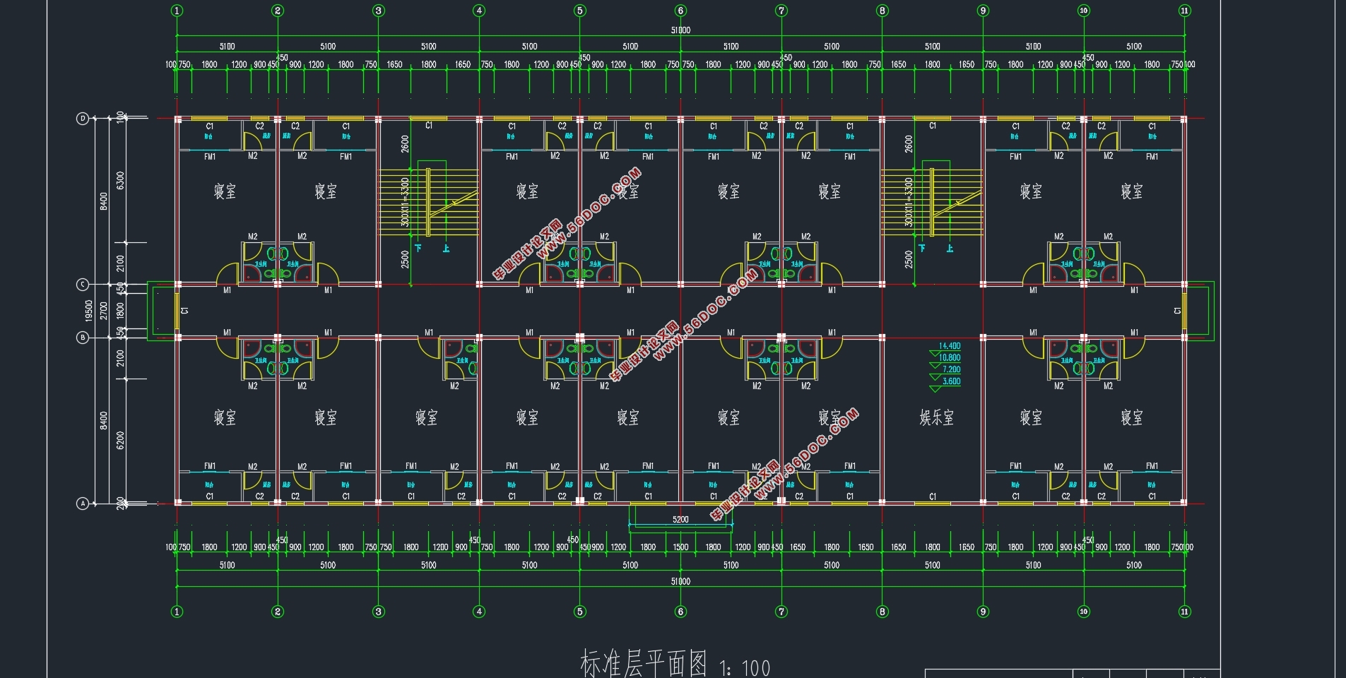 五层4950平米湖北公司单身职工宿舍公寓楼设计(含建筑图结构图)