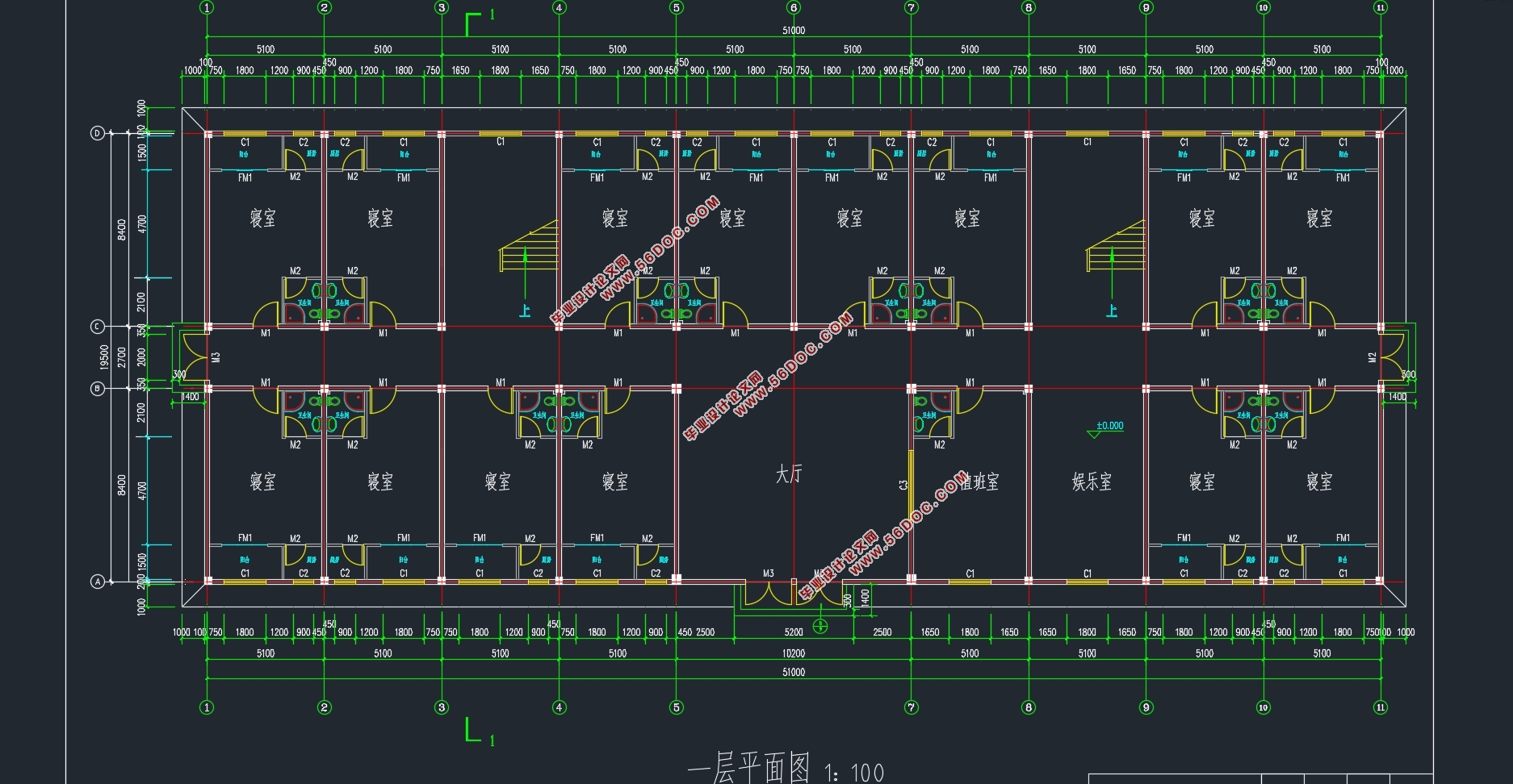 五层4950平米湖北公司单身职工宿舍公寓楼设计(含建筑图结构图)